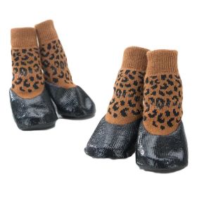 4 Pcs Leopard Print Dog Knitted Socks Pet Socks Dog Waterproof Coated Socks Paw Protective Socks, 4# 4 Pcs Leopard Print Dog Knitted Socks Pet Socks Dog Waterproof Coated Socks Paw Protective Socks, 4#