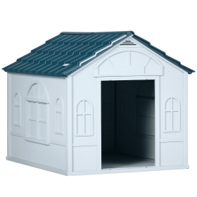 Plastic Dog House for Medium and Small Dogs, Water Resistant Puppy Shelter Indoor Outdoor with Door, Easy to Assemble, Blue Plastic Dog House for Medium and Small Dogs, Water Resistant Puppy Shelter Indoor Outdoor with Door, Easy to Assemble, Blue